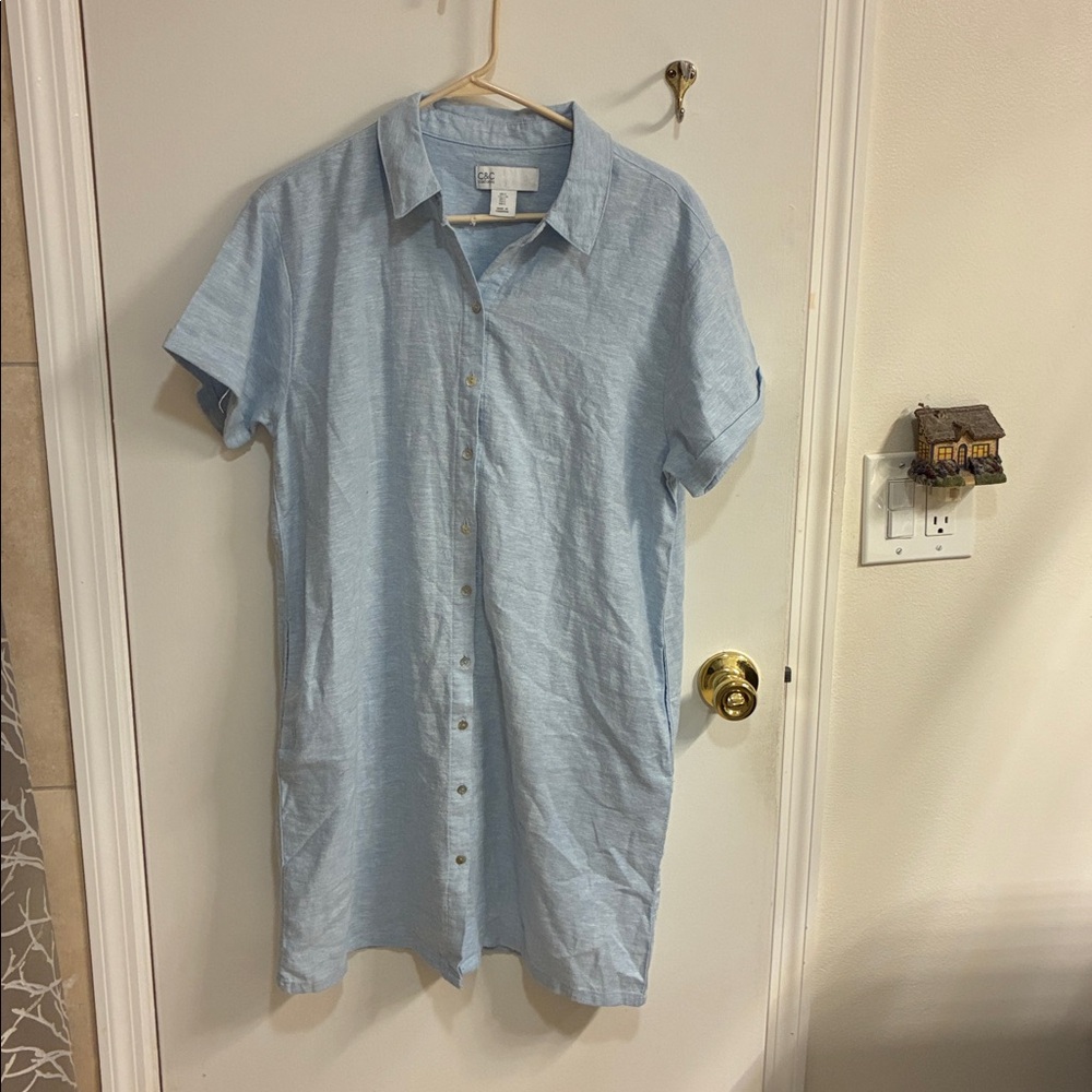 C&C California Linen blendSky Blue Shirt Dress in Sz L